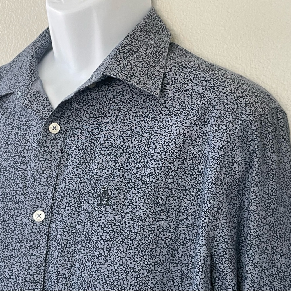 Original Penguin Blue Micro Print Button Up Shirt Slim Fit Long Sleeve Mens - Picture 7 of 13
